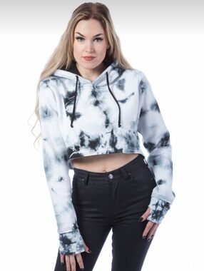 Rue 21 - SM Gray/White Cloudy Day Tie Dye Cropped Hoodie